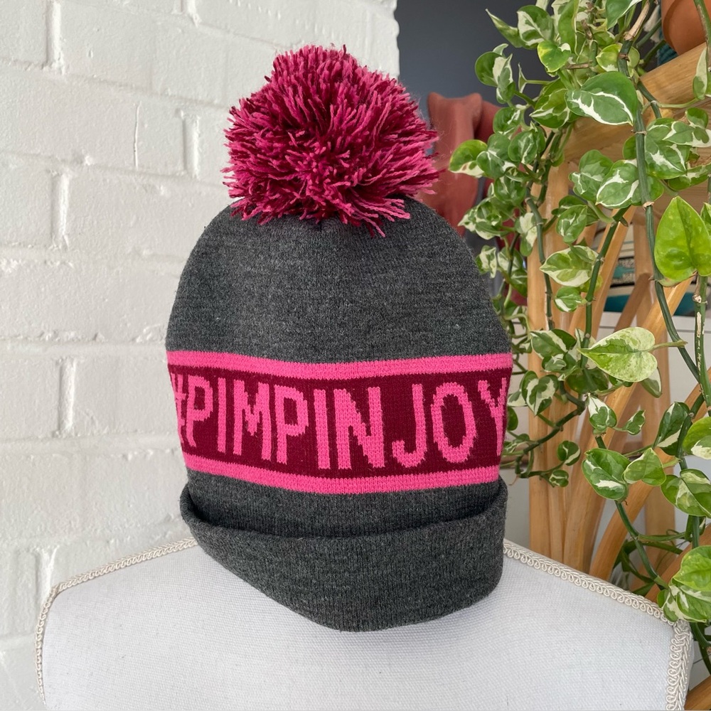 PimpinJoy Gray & Pink Beanie Holiday Unisex One Size Funny Joy Love Light